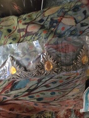 Gold-Tone Women's Statement Tiara with Amber Gem Accents Great For Halloween
